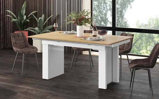 Stół rozkładany MAGRO 170/410x100 - dąb słoneczny/biały
