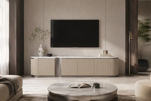 Komoda RTV STILIG - beżowy/srebrny