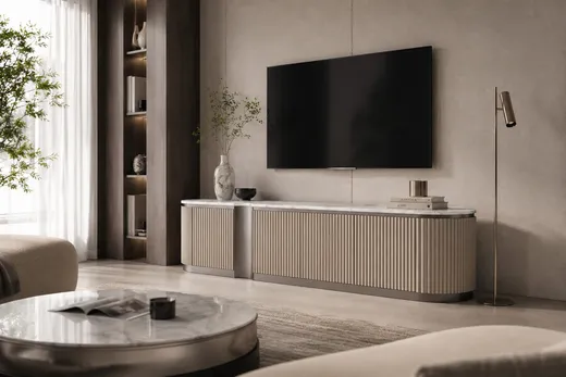 Komoda RTV STILIG - beżowy/srebrny