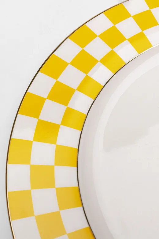 Talerz obiadowy HARLEQUIN 27 cm - biały/żółty