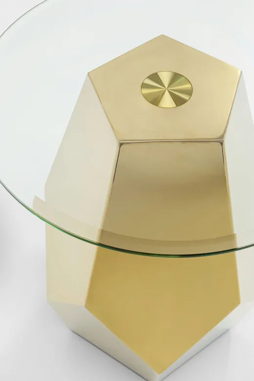 Stolik boczny okrągły RICCHEZZA 45 cm - transparentny/złoty