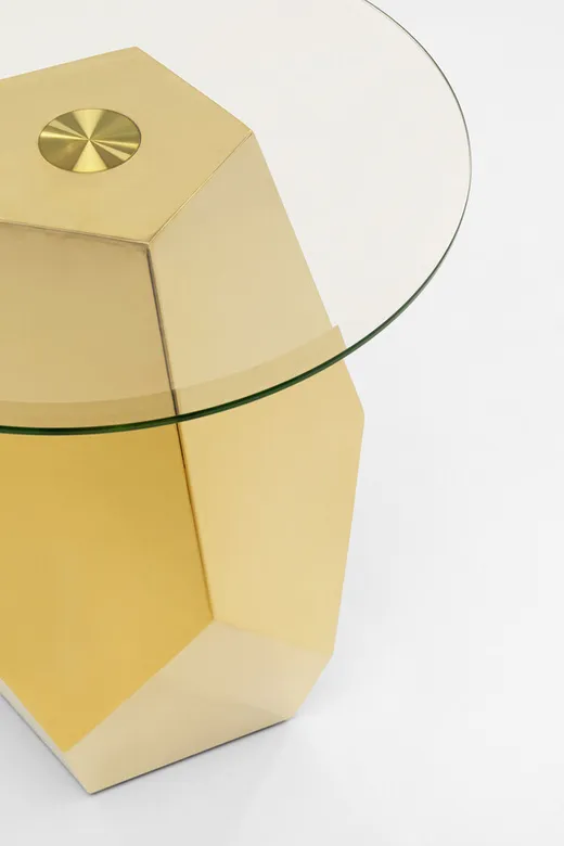 Stolik boczny okrągły RICCHEZZA 45 cm - transparentny/złoty
