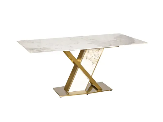 Stół MODIG 180x90 z podstawą w kształcie X - biały marmur/złoty