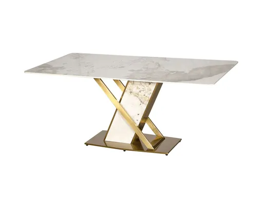 Stół MODIG 180x90 z podstawą w kształcie X - biały marmur/złoty