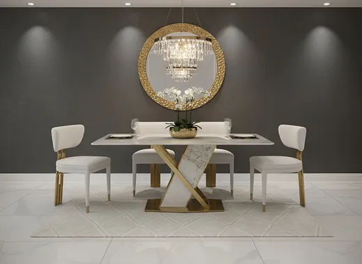 Stół MODIG 180x90 z podstawą w kształcie X - biały marmur/złoty