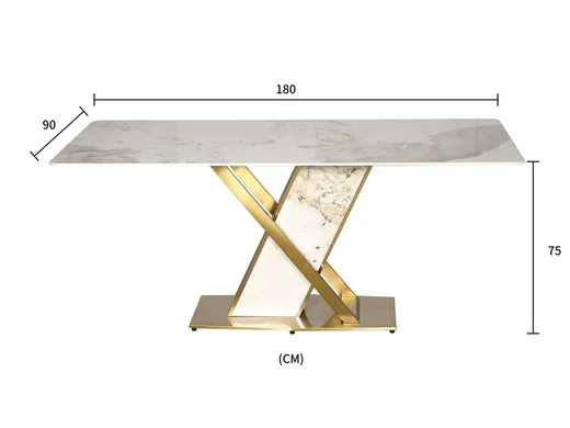 Stół MODIG 180x90 z podstawą w kształcie X - biały marmur/złoty