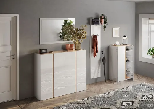 Szafka na buty 4-drzwiowa FRAME - biały połysk