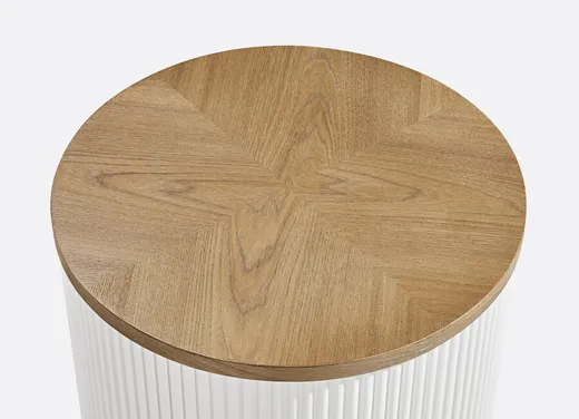 Stolik boczny okrągły ryflowany STILIG - naturalny/biały ecru