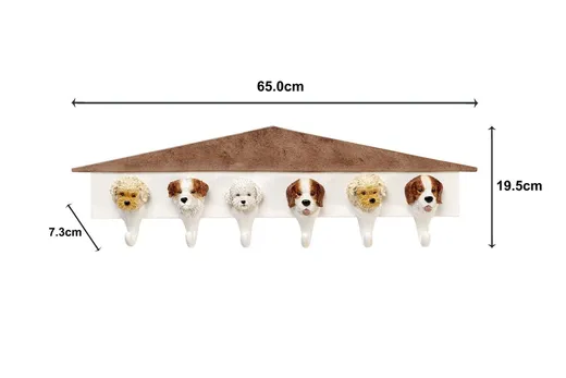 Wieszak ścienny DOGS OUT 65 cm - biały/brązowy