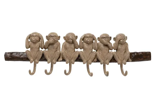 Wieszak ścienny SIX MONKEYS - brązowy