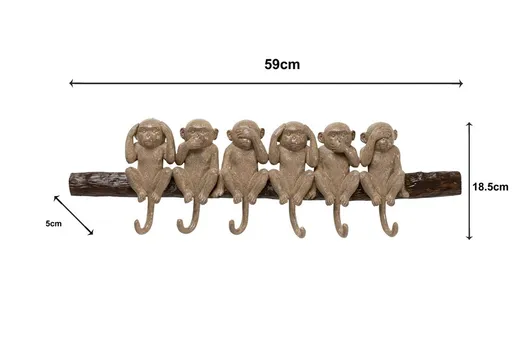 Wieszak ścienny SIX MONKEYS - brązowy