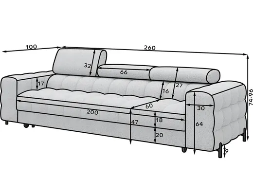 Sofa rozkładana 3-osobowa FESTELLO - tkanina Baffix 03