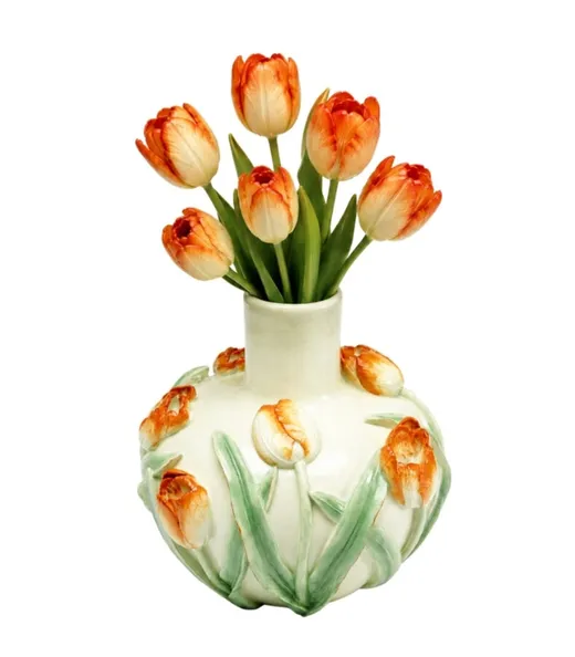 Wazon POPPIES 29 cm - biały/zielony