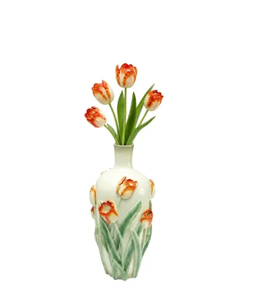 Wazon POPPIES 48 cm - biały/zielony