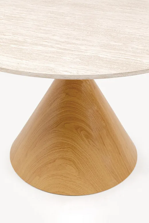 Stół okrągły CONO TRAVERTIN Oak 120 cm - beżowy/dąb