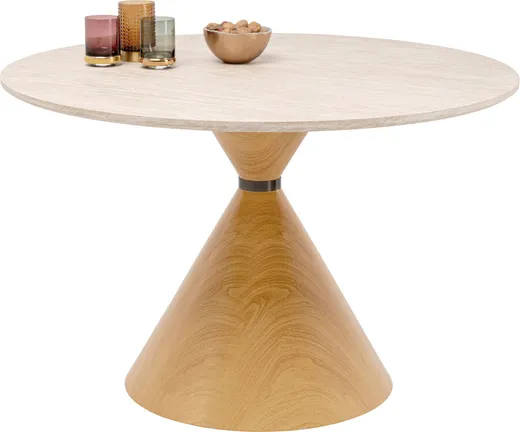 Stół okrągły CONO TRAVERTIN Oak 120 cm - beżowy/dąb