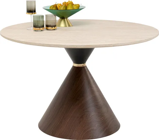 Stół okrągły CONO TRAVERTIN Walnut 120 cm - beżowy/brązowy