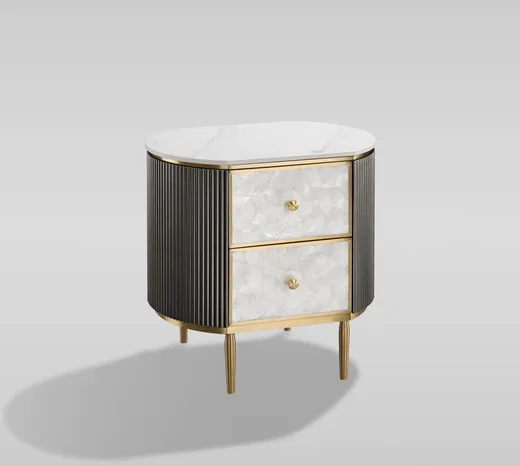 Szafka nocna z szufladami STILIG - grafitowy/kremowy/złoty
