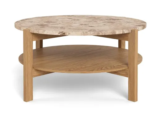 Stolik okrągły z półką DORSETT 80 cm - jasny brązowy/dąb