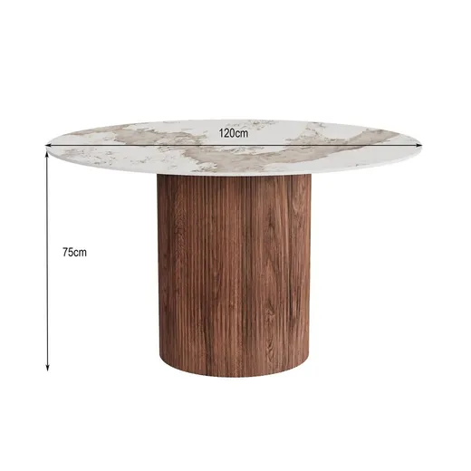 Stół okrągły RUBEN 120 cm - biały/brązowy