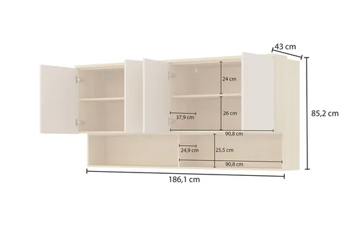 Szafka wisząca 4-drzwiowa TERRA 13 186 cm - dąb Lindberg/eukaliptus