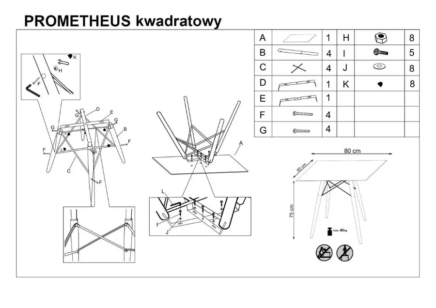 Stół kwadratowy PROMETHEUS 80x80 - biały