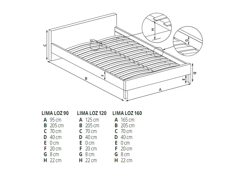 Łóżko LIMA LOZ120 - dąb sonoma