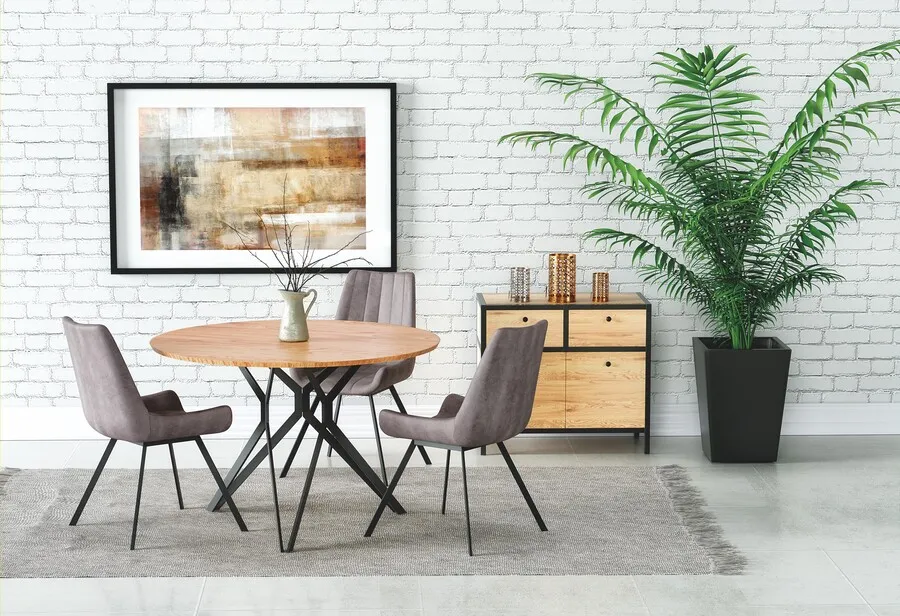 Stół okrągły PIXEL 2 120 cm - dąb złoty/czarny