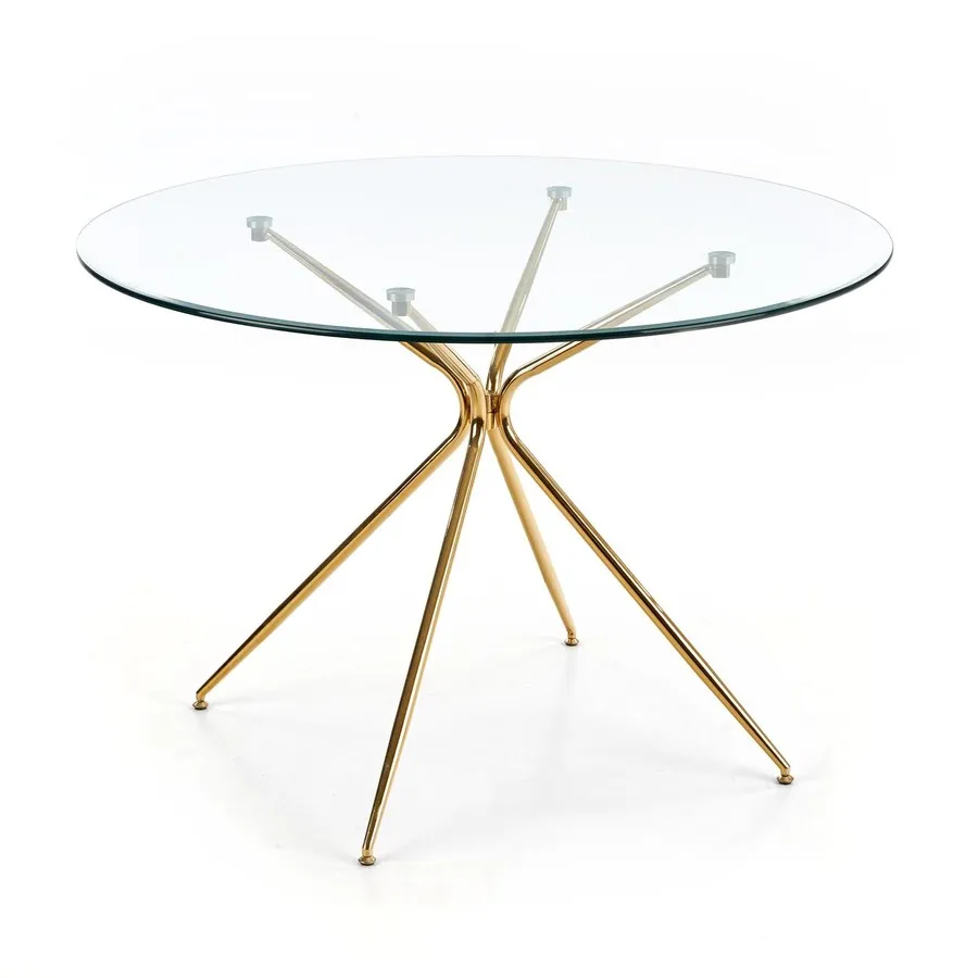 Stół okrągły szklany RONDO 110 cm - transparentny/złoty
