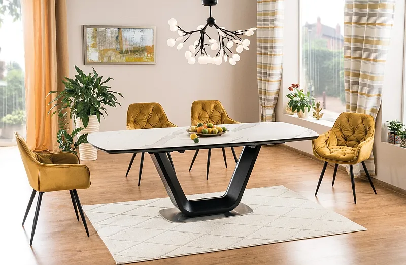Stół rozkładany ARMANI CERAMIC 160x90 - biały/czarny