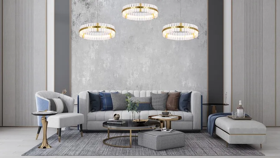 MOOSEE lampa wisząca SATURNUS 47 złota - LED, kryształ, stal szczotkowana