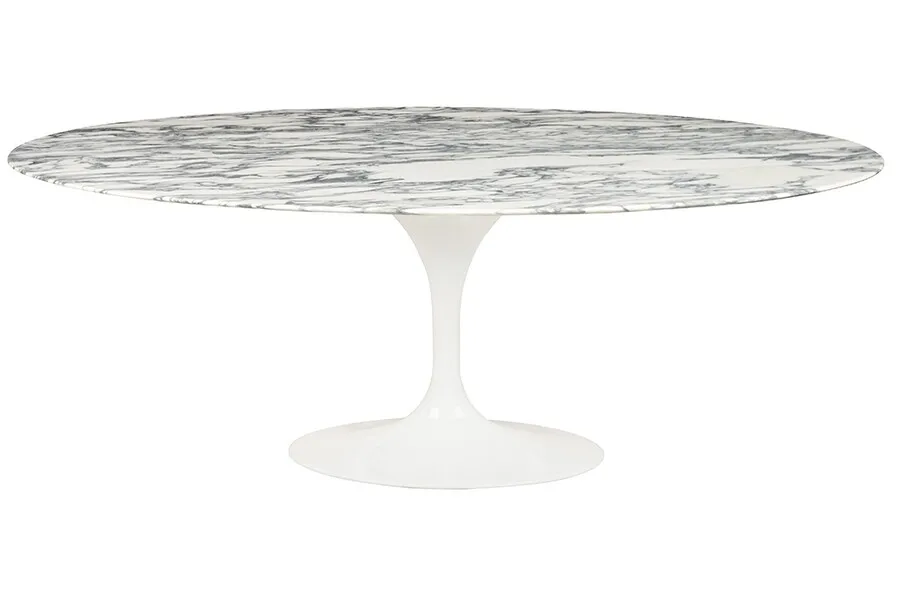 Stół TULIP Ellipse Marble Arabescato 200x120 - biały marmur