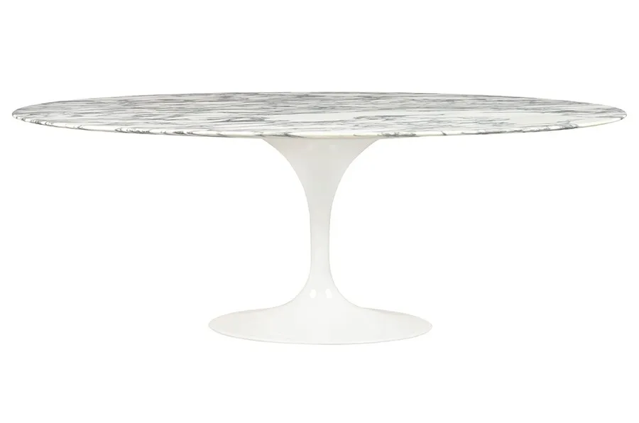Stół TULIP Ellipse Marble Arabescato 200x120 - biały marmur