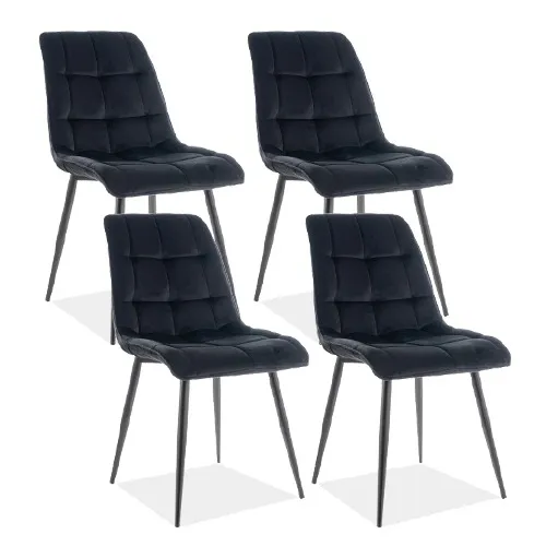 tkanina Bluvel 19 Zestaw 4x krzesło welurowe pikowane CHIC VELVET - czarny Bluvel 19