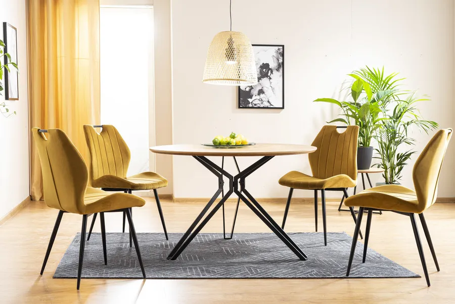Krzesło tapicerowane welurowe ARCO Velvet - curry Bluvel 68