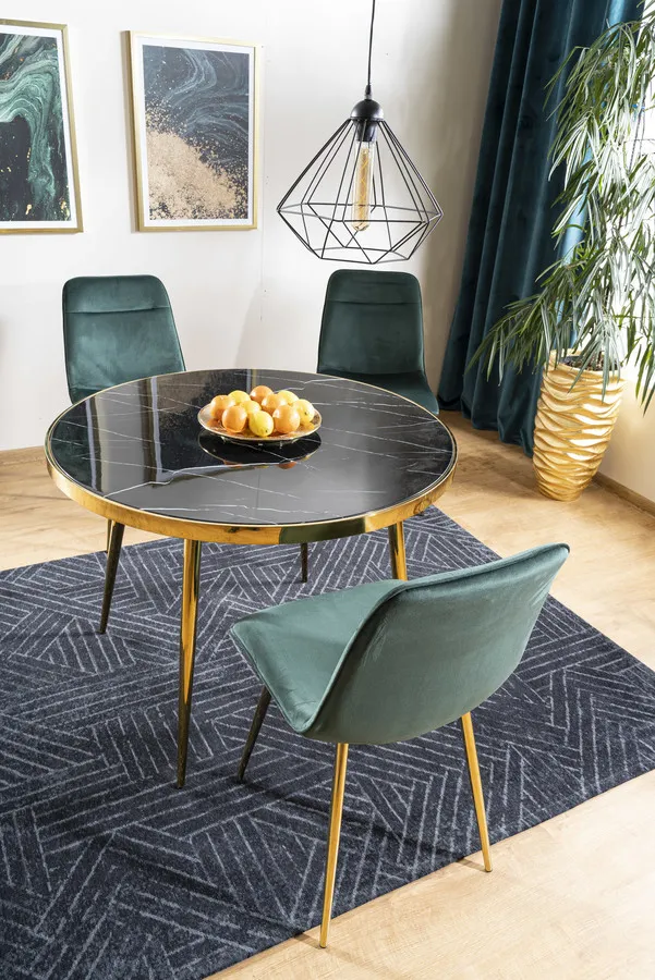 Stół okrągły CALVIN 100 cm - czarny efekt marmuru/złoty