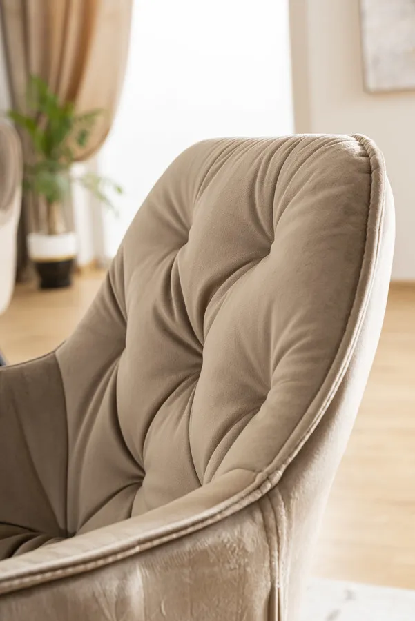 Krzesło welurowe pikowane CHERRY Velvet - beż Bluvel 28