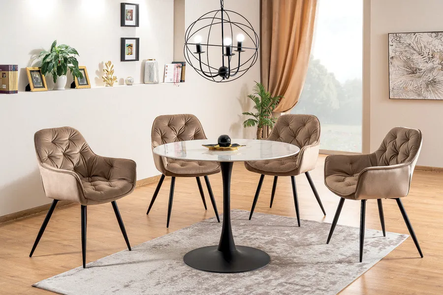 Krzesło welurowe pikowane CHERRY Velvet - beż Bluvel 28
