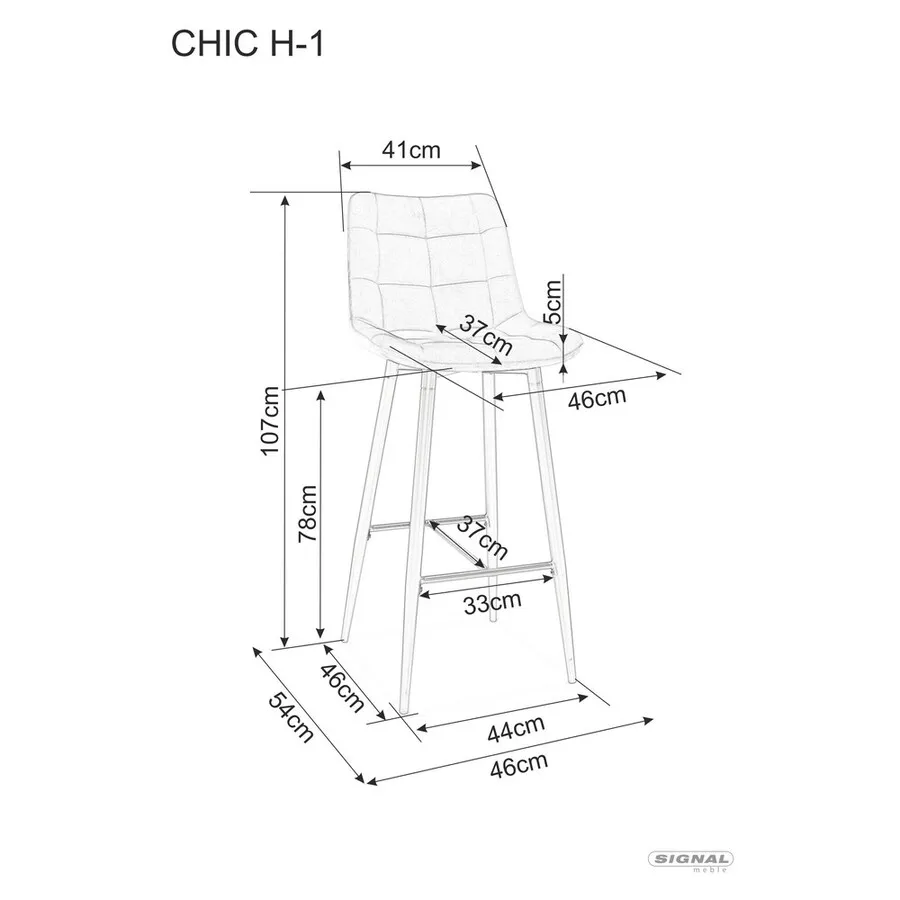 Hoker tapicerowany welurowy CHIC H-1 Velvet - czarny/szary Bluvel 14