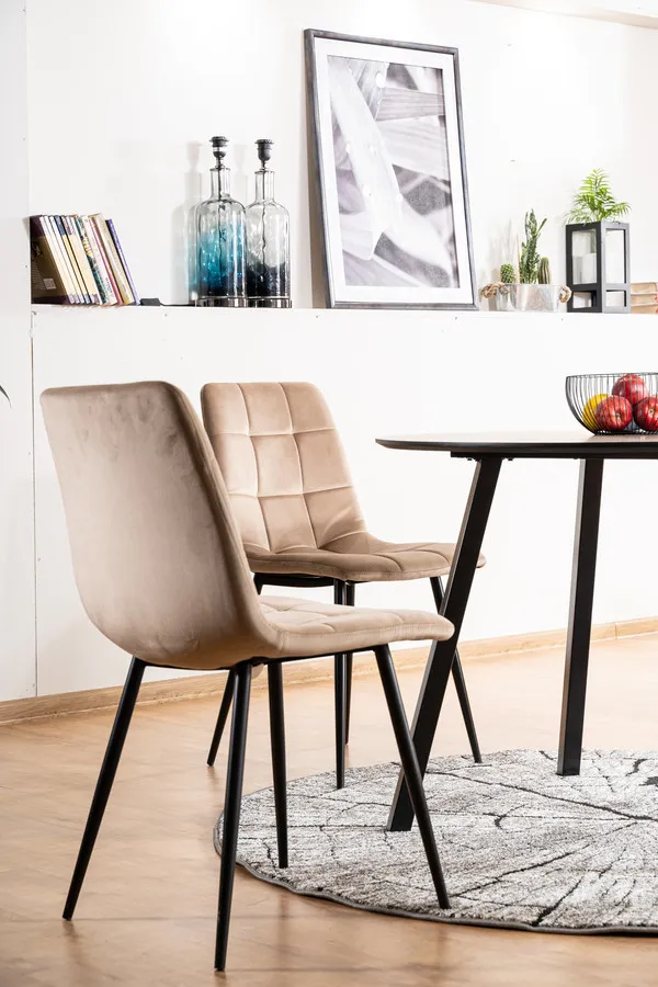 Krzesło welurowe pikowane MILA Velvet - beż Bluvel 28