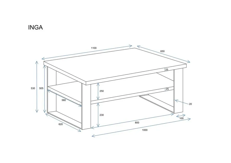 Ława z półką INGA 110x65 - dąb artisan