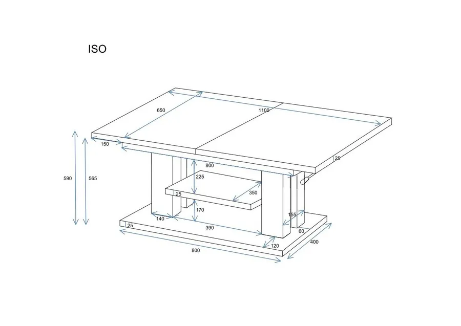 Ławostół ISO 170 110/170x65 - dąb wotan