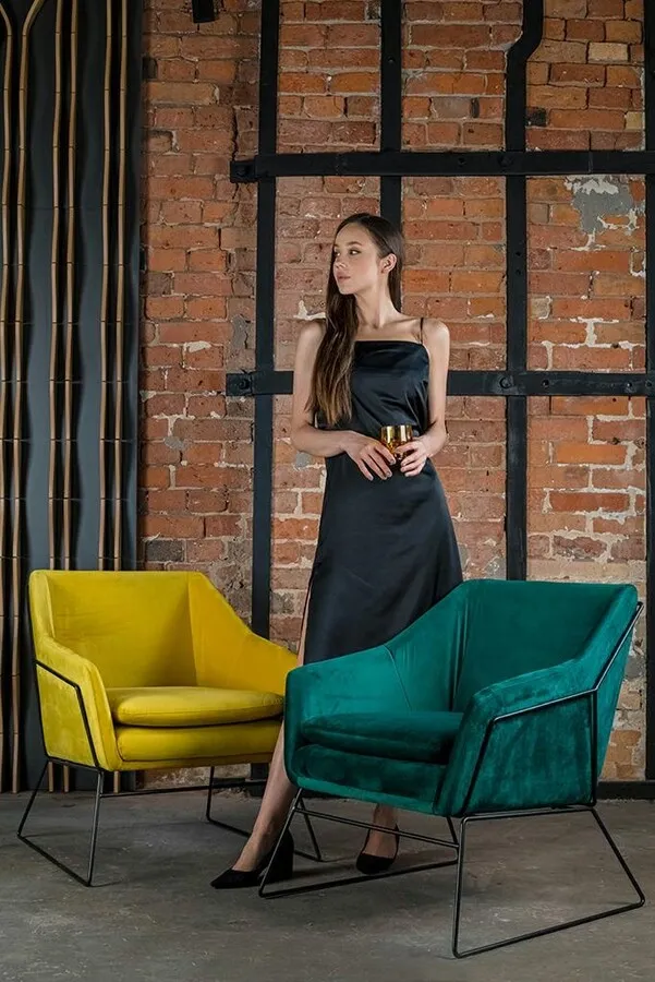 Fotel EMMA VELVET - żółty/czarny