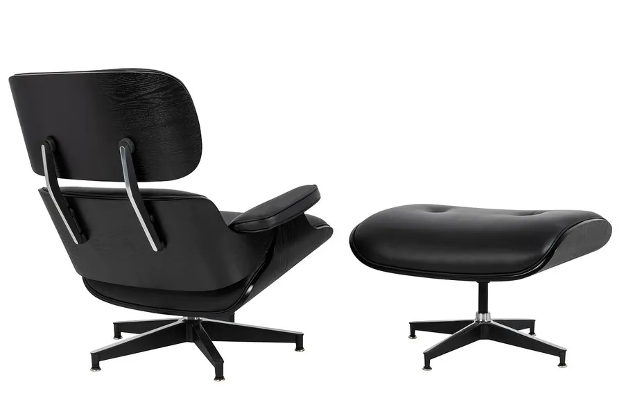 Fotel z podnóżkiem LOUNGE HM PREMIUM SZEROKI - czarna skóra/czarny