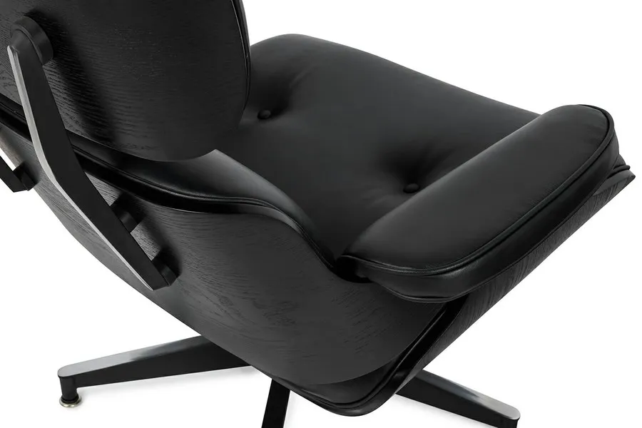 Fotel z podnóżkiem LOUNGE HM PREMIUM SZEROKI - czarna skóra/czarny