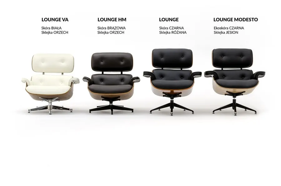 Fotel z podnóżkiem LOUNGE HM PREMIUM - czarna skóra/heban