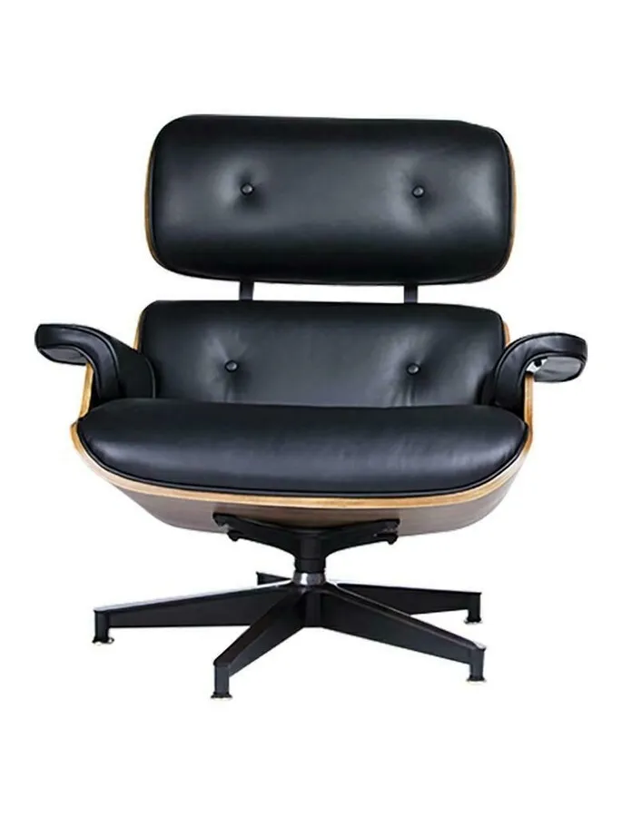 Fotel LOUNGE HM PREMIUM SZEROKI - czarna skóra/orzech
