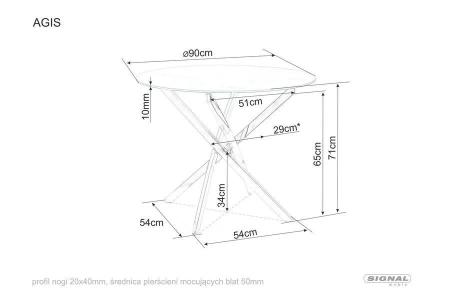 Stół okrągły AGIS 90 cm - transparentny/złoty