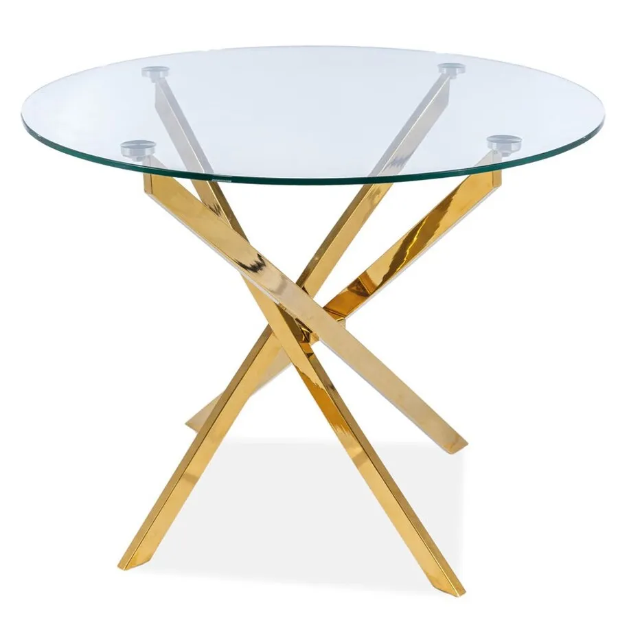 Stół okrągły AGIS 90 cm - transparentny/złoty