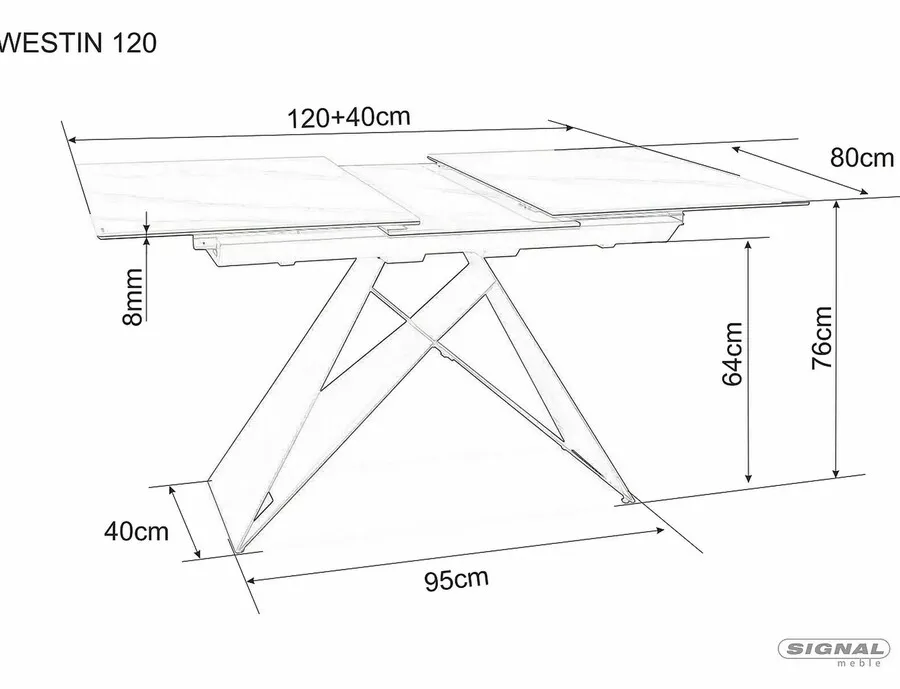 Stół rozkładany WESTIN SC 120/160x80 - biały/czarny mat